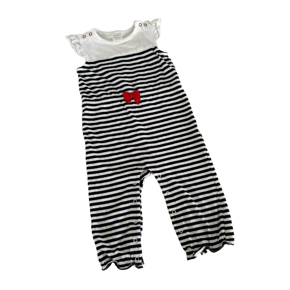 Gymboree Baby Girl 12-18M Nautical Stripe Red White Blue Romper Patriotic Cotton